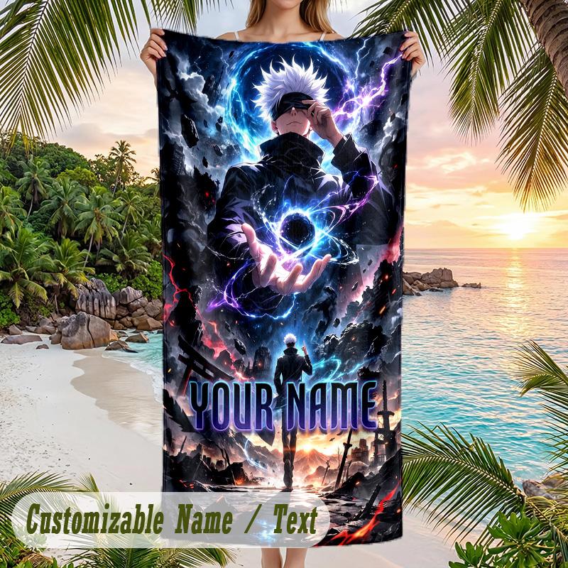 Jujutsu Kaisen Beach Towel, Personalized Custom Name Text, Quick Dry Large Absorbent Towel For Beach Pool