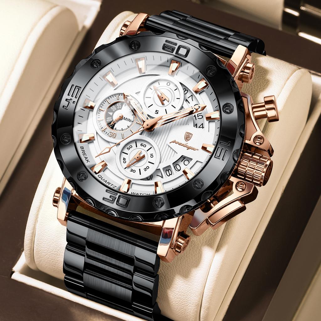 Мужские часы класса люкс с большим циферблатом, водонепроницаемые наручные часы-хронограф из нержавеющей стали с датой, Relogio Masculino