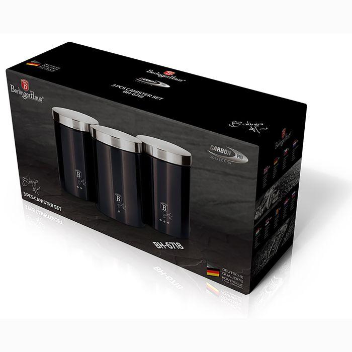 Set De 3 Boîtes De Cuisine En Acier Inoxydable Robuste, Ø11 X 17,8 Cm Design Berlinger Haus Carbon Pro Gris Foncé / Inox 57883