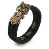 Viking Ancient Bronze Wolf Head Bracelet for Men Punk Stainless Steel Bangle Handmade Woven Rope Wristband Vintage Jewelry Gifts