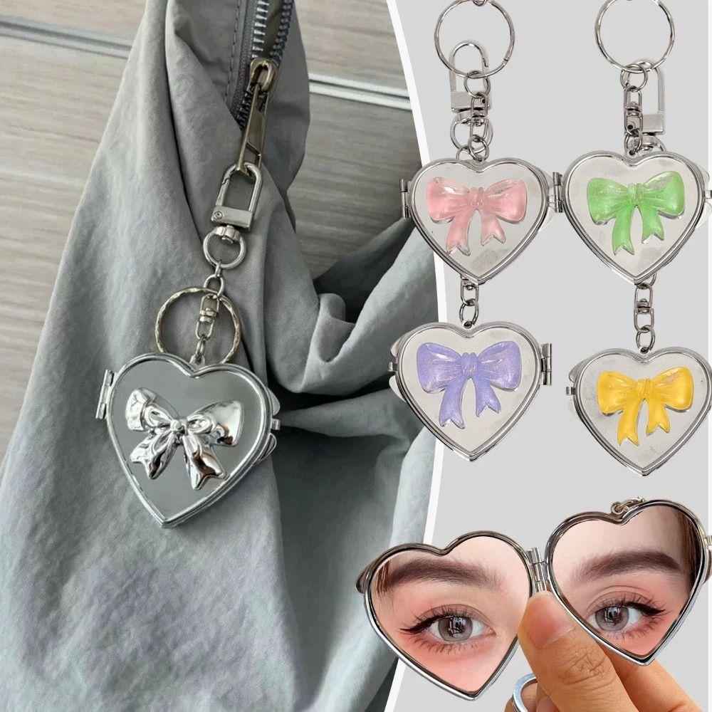Double Sided Mirror Bag Hanging Keychain Heart Shape Cosmetic Mirror Key Chain Women