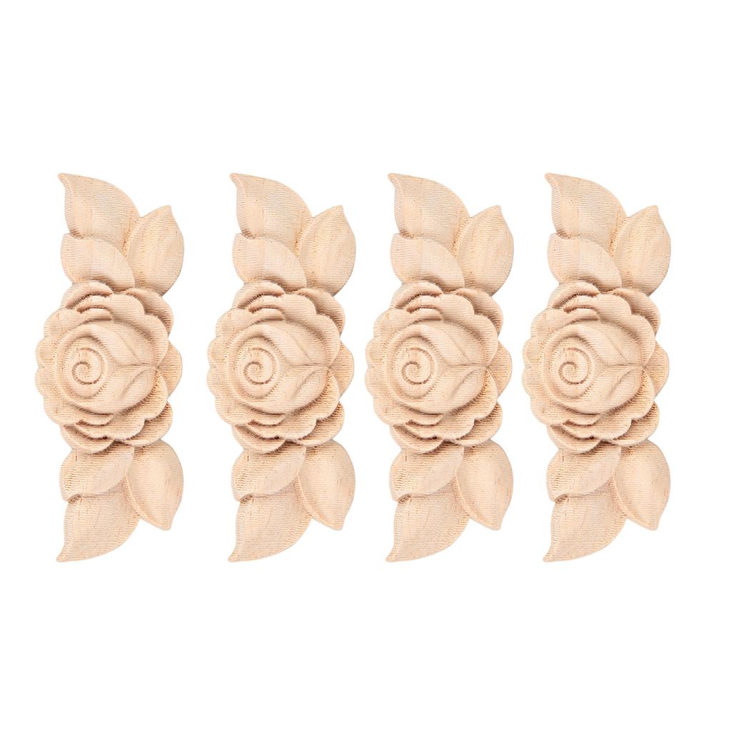 4Pcs Flower Carved Corner Onlay Applique Door Cabinet Vintage Style Furniture Decor(D)