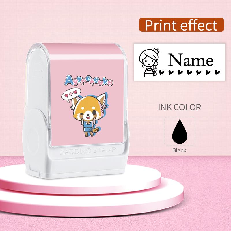 Custom Aggressive Retsuko Name Stamp with Waterproof Ink Designs, Self-Inking Signature Seal for Marking School Supplies
