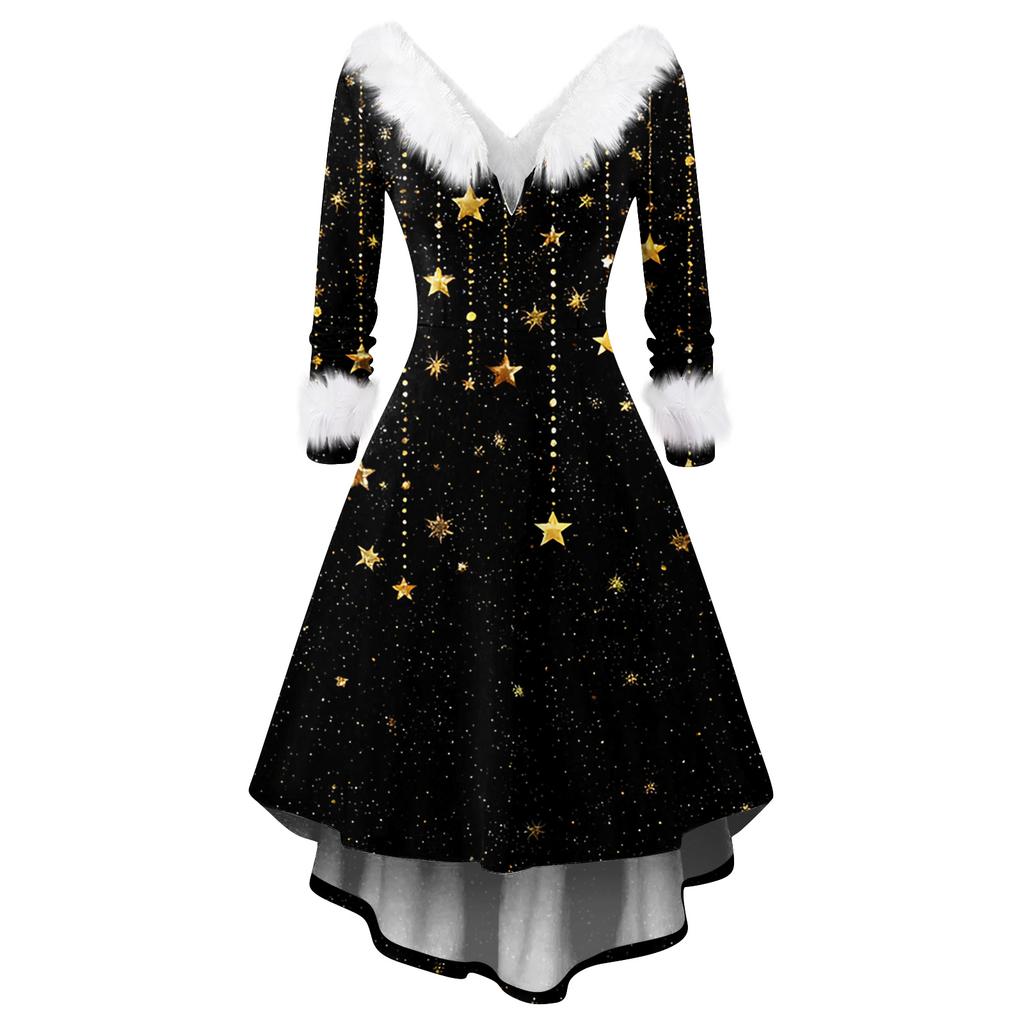 Женское модное повседневное приталенное платье с рождественским принтом для вечеринки с длинными рукавами