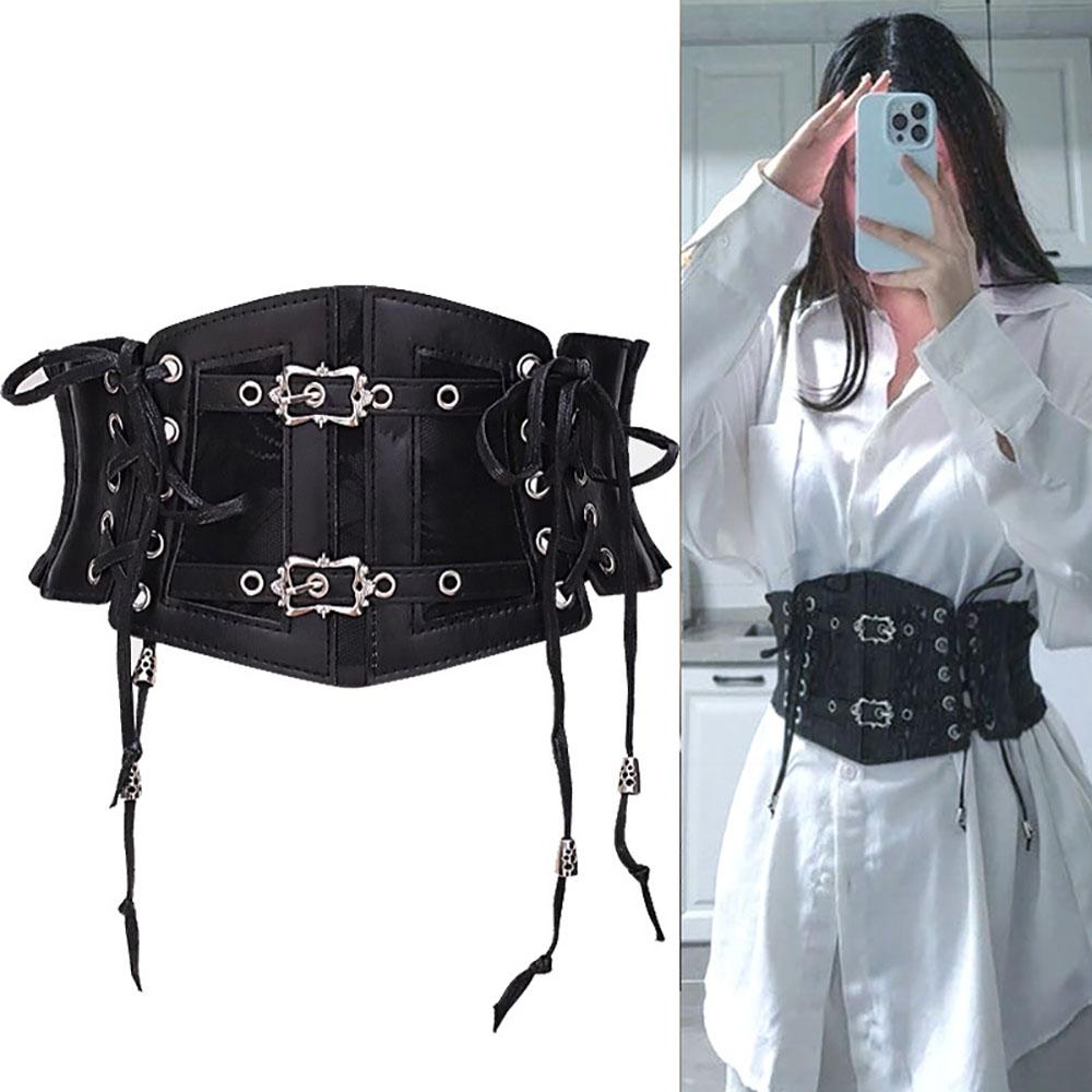 Gothic Waist Belt Gothic Elastic Lace Belt Cummerbunds Belts Pu Leather Corset Waist Belt For Clubbing Night Outs Shirt Dress