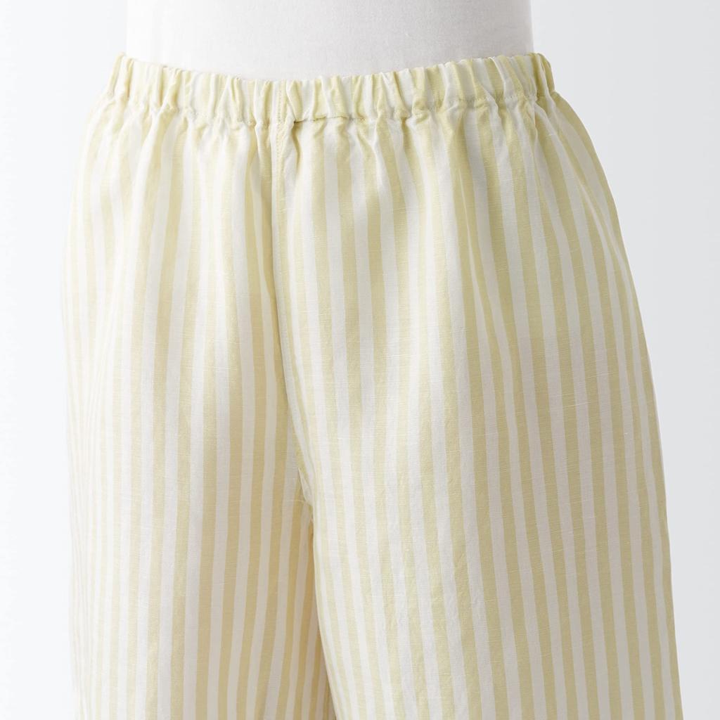 MUJI Natural Lyocell Linen Pajamas FDB06A3S Light Yellow Stripe Size S Cool-to-the-Touch Short-Sleeve Women's
