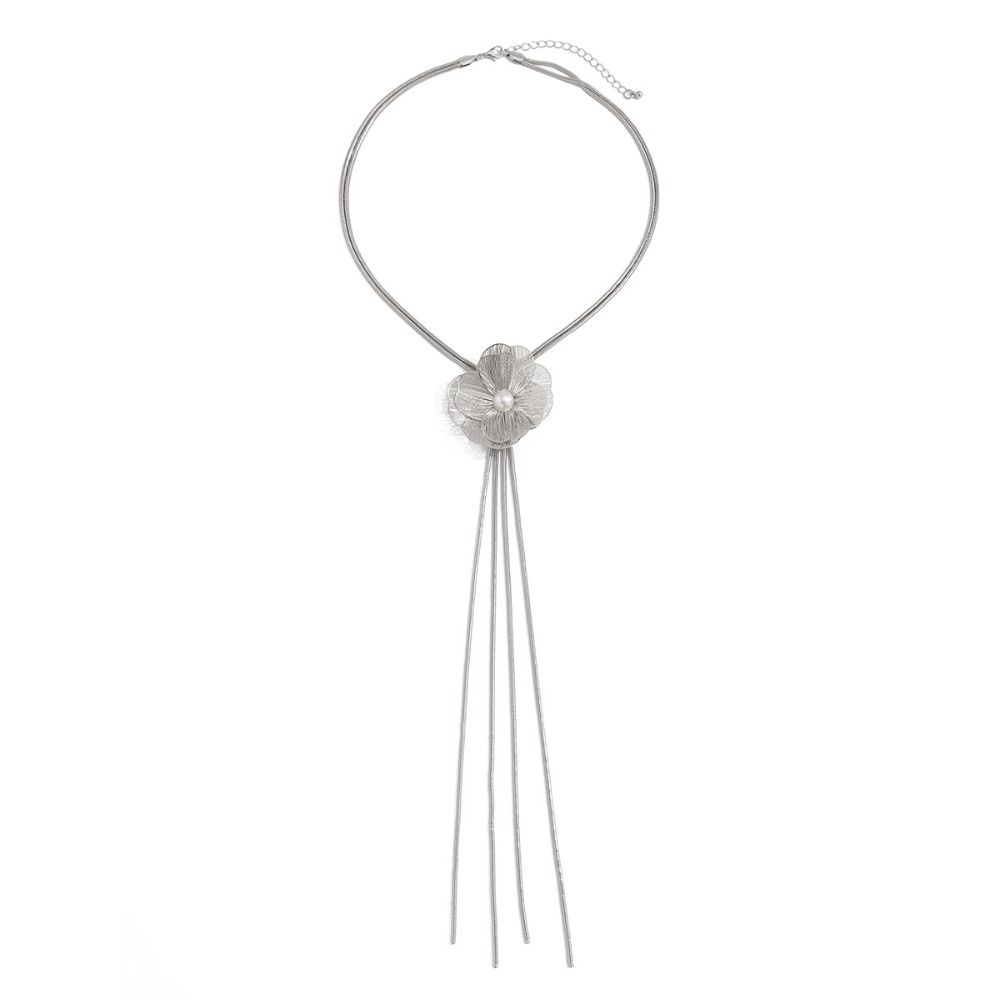 Simple Long Tassel Cross Pendant Necklace Flower Romantic Imitation Pearl Necklace Exquisite Rhinestone Clavicle Chain Couple