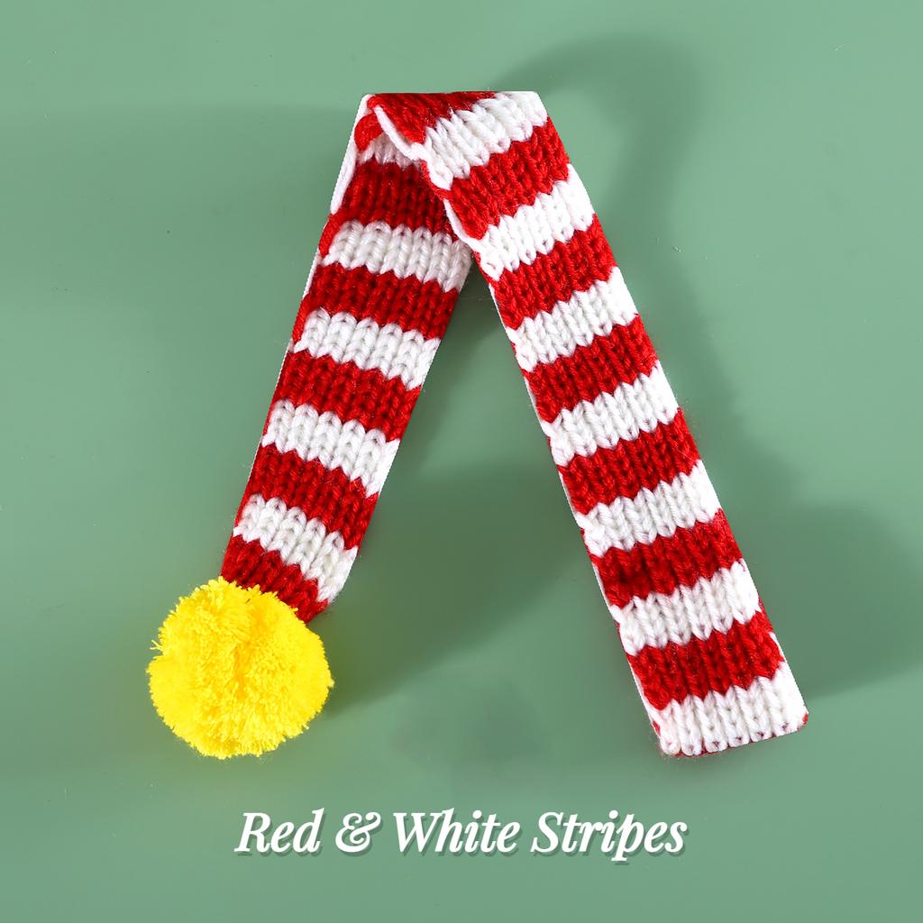 Knitted Striped Pet Christmas Scarf For Cats, Dogs, Rabbits, Wool Ball, Thickened Warm Scarf