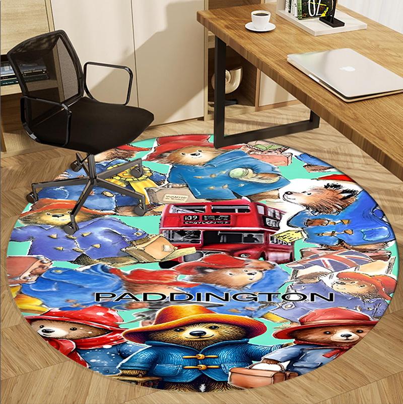 Paddington Bear Pattern Round Rug, Indoor/Outdoor Mat, for Picnic, Gameroom, Bedroom, Office, Living Room, Home Decor Carpet, Birthday Gift