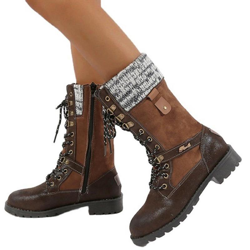 2024 Новые ботинки до середины икры, женские осенне-зимние модные ботинки на шнуровке и молнии, Botas Mujer, повседневная женская обувь на низком каблуке, большие размеры