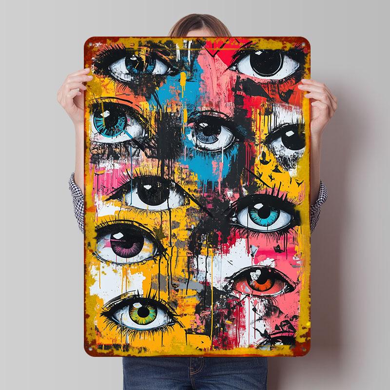 Abstract Eye Painting Printed Poster Customized Wall Art Retro Vintage Metal Tin Signs for Decoration Living Room Decor Men Home