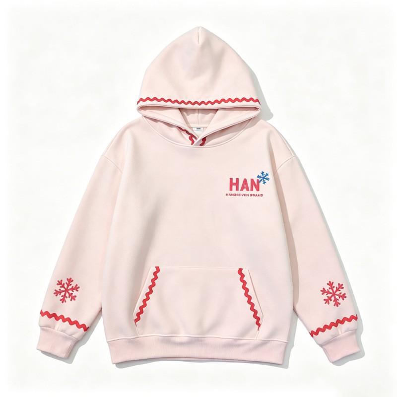 Womens Vintage Striped Snowflake Embroidered Hoodie Fall Loose Casual Top