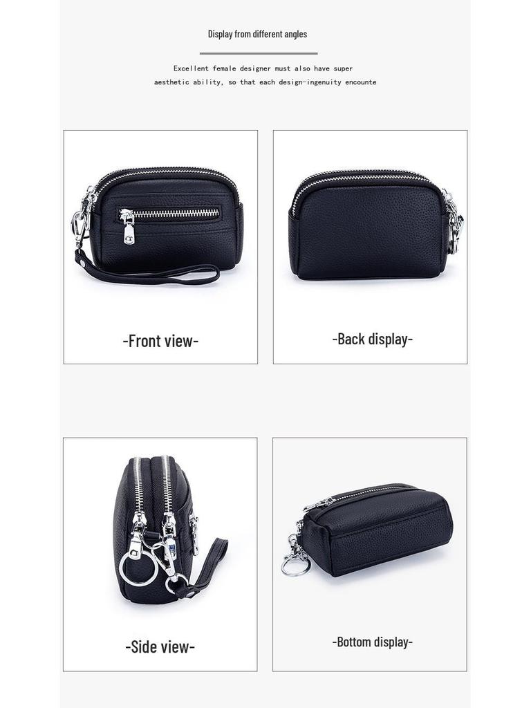 Женский мини-клатч: Кошелек для монет из натуральной кожи с двойной молнией и большой вместимостью - Первый слой коровьей кожи