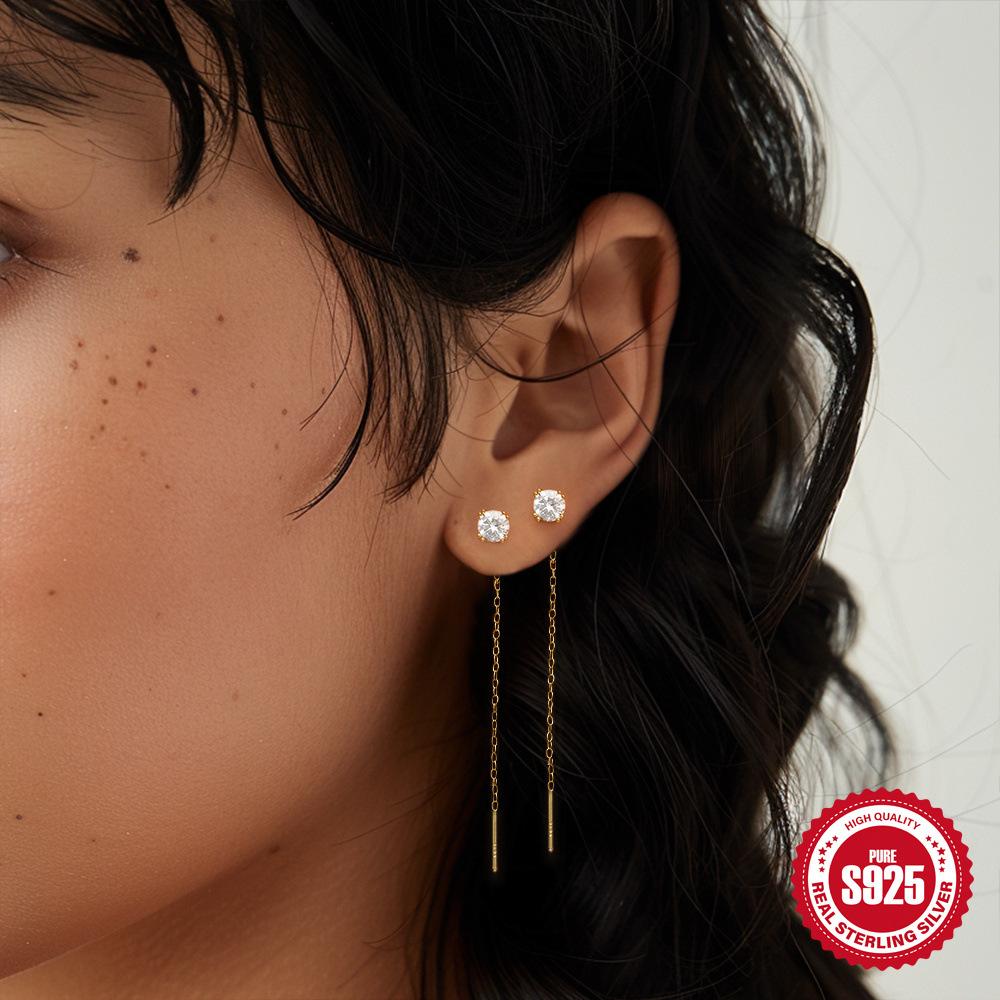 Модные персонализированные серьги-кольца из стерлингового серебра 925 пробы с плоской змеевидной цепочкой и бахромой, длинные серьги, женские, для уличной фотографии, хипстерские серьги с бриллиантами