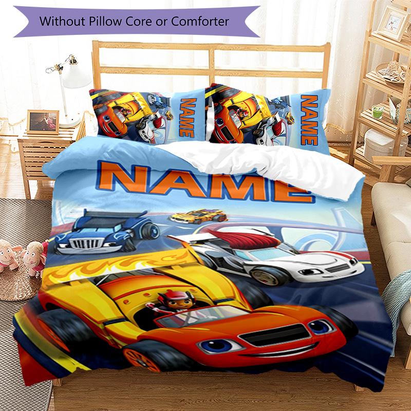 3pcs Blaze and the Monster Machines2 Cover Set - Personalized Name, HD Printed Bedding with 1 Cover and 2 Pillowcases - Perfect for Home Decor,