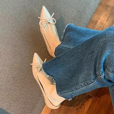 Туфли-лодочки телесного цвета на плоской подошве с внутренней платформой для увеличения роста, женские летние 2025, новые туфли с открытым верхом, универсальные туфли с бантом