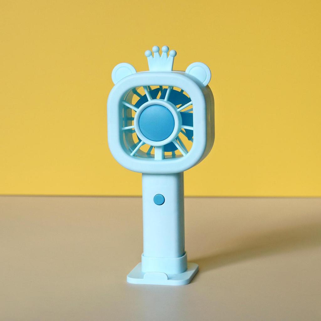 Mini Handheld Cartoon Bear Crown USB Rechargeable Fan - Three-Speed Portable Pocket Fan for Summer Outdoor Use