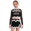 Girls Cheerleader Uniform Long Sleeve Crop Top Hollow Out Design Rhinestone Details Matching Dance Skirt Outfit