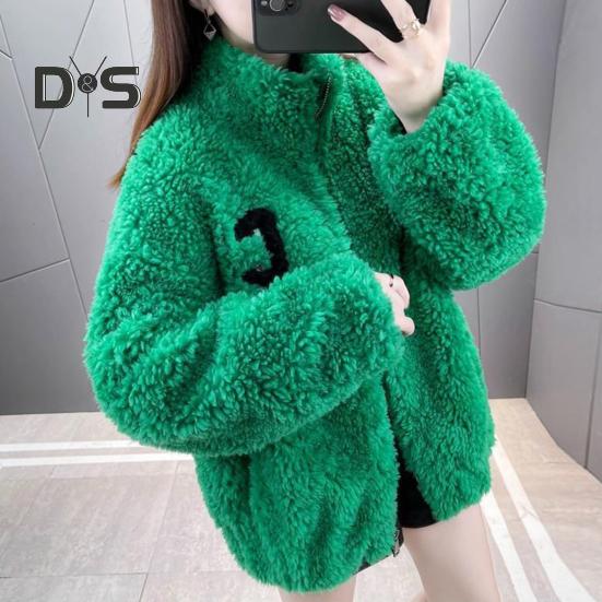 Зимнее женское пальто из утолщенного двухстороннего искусственного флиса, однотонное, воротник-стойка, защита шеи, декор в виде букв, длинные рукава, сохраняющие тепло, для путешествий на свежем воздухе