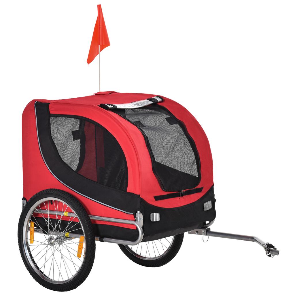Steel Dog Bike Trailer Pet Cart Carrier For Bicycle Kit Water Resistant With Hitch Coupler Travel Black And Red