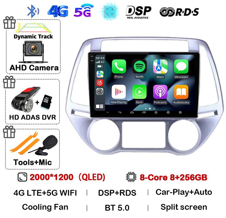 Android 14 Carplay Auto WIFI+4G Автомагнитола Для Hyundai i20 2008 - 2014 Стерео GPS Мультимедиа Видеоплеер 2 Din DVD 360 Камера BT