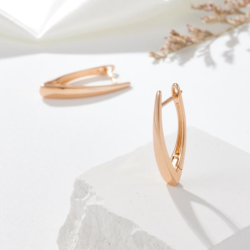 Kinel Glossy Gold Color V Shape Earrings For Women