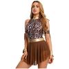 S-3XL Women Cavewomen Primitive Native Cosplay Leotard Dress Detachable Sleeves Leopard Print Irregular Mesh Hem Color Block for Raves Party