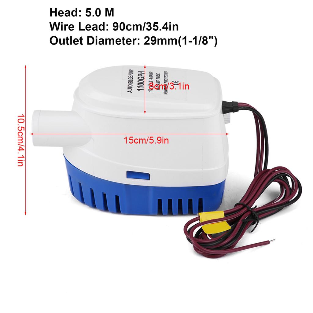 1100GPH Boat 12V Marine Automatic Submersible Bilge  Fully Auto  Switch Internal Auto Bilge  Bilge Pump