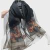 Korean Style Embroidered Silk Scarf - Versatile, Thin, Warm, Fashionable Autumn & Winter Shawl for Women and Mothers