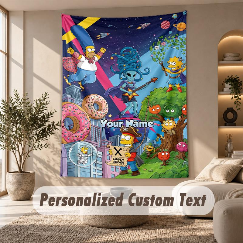 Tapestry Custom Name Text, Wall Hanging Tapestry Home Room DecorThe Simpsons