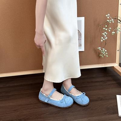 Кружевные универсальные балетки в стиле Мэри Джейн с круглым носком и мелким вырезом, летняя модная ретро замшевая темпераментная женская обувь, тренд