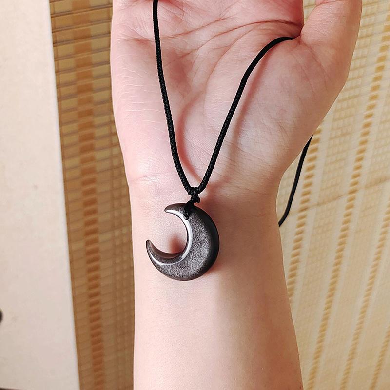 Китайский стиль ретро плетеная веревка ожерелье луна кулон ожерелье для женщин винтажные ювелирные изделия