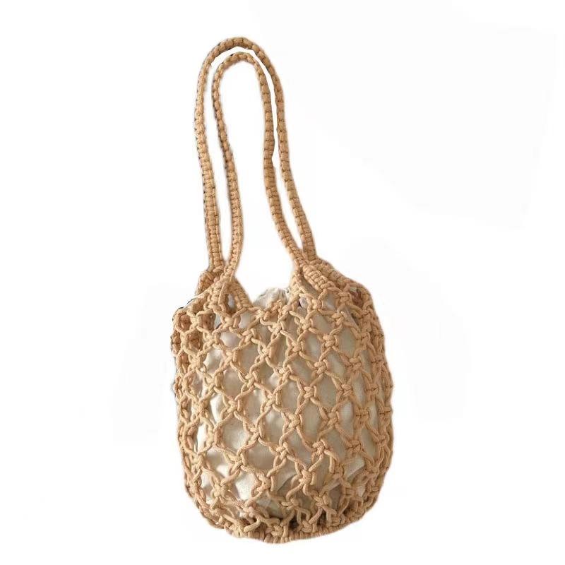 Летняя пляжная сумка для женщин, сетчатая веревочная вязаная сумка-ведро на плечо, сетчатые полые дорожные сумки-шопперы, женская модная сумка