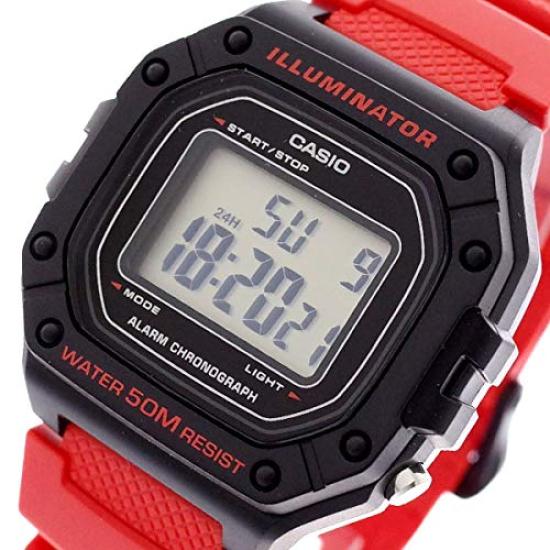 Casio СТАНДАРТНЫЕ ЦИФРОВЫЕ Наручные часы для мужчин и Черно-красные W-218H-4B для женщин