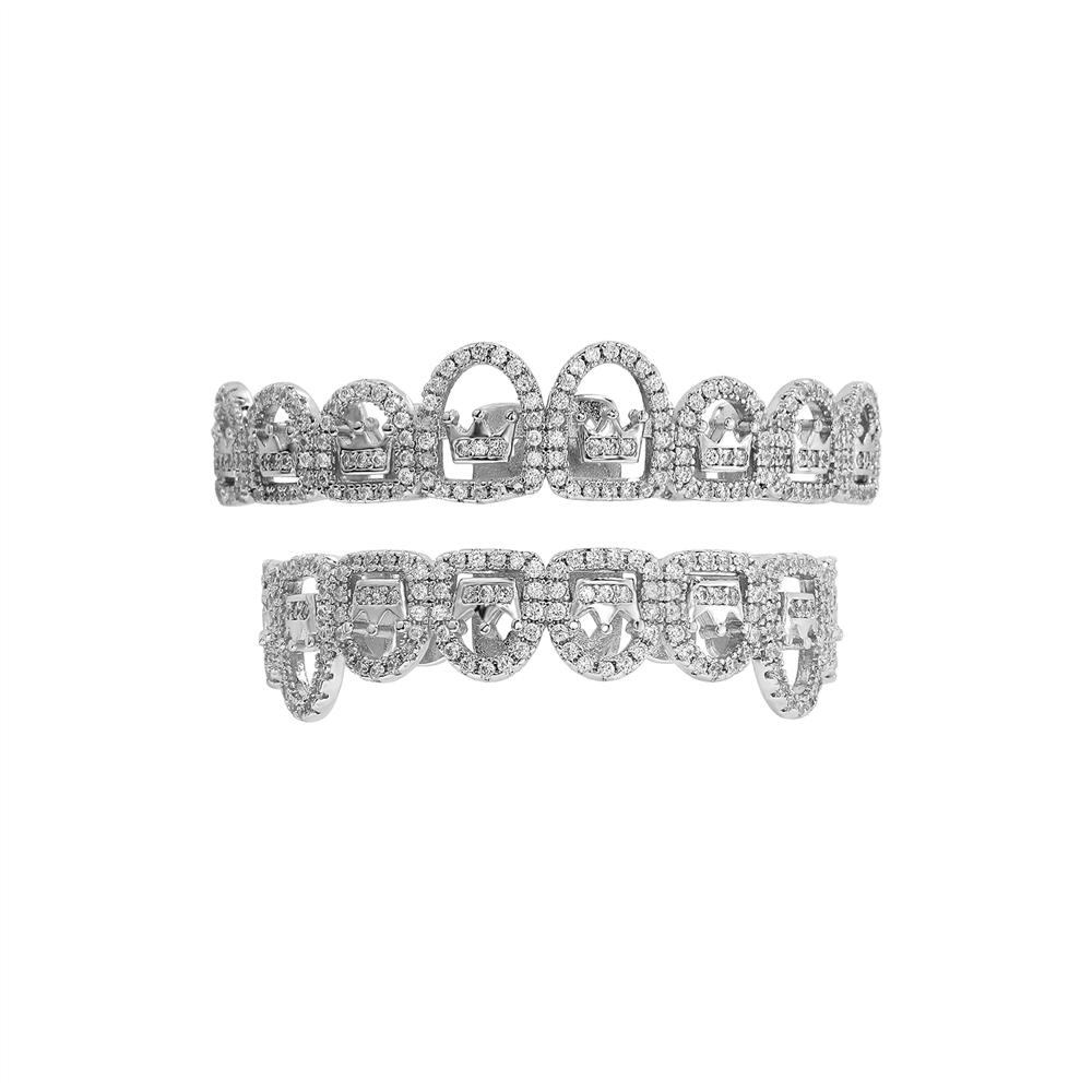 Hip Hop Iced Out Teeth Grillz 18K Gold Plated Grillz Bling Crown 8 Teeth Grillz Shape Rapper Body Jewelry Gift