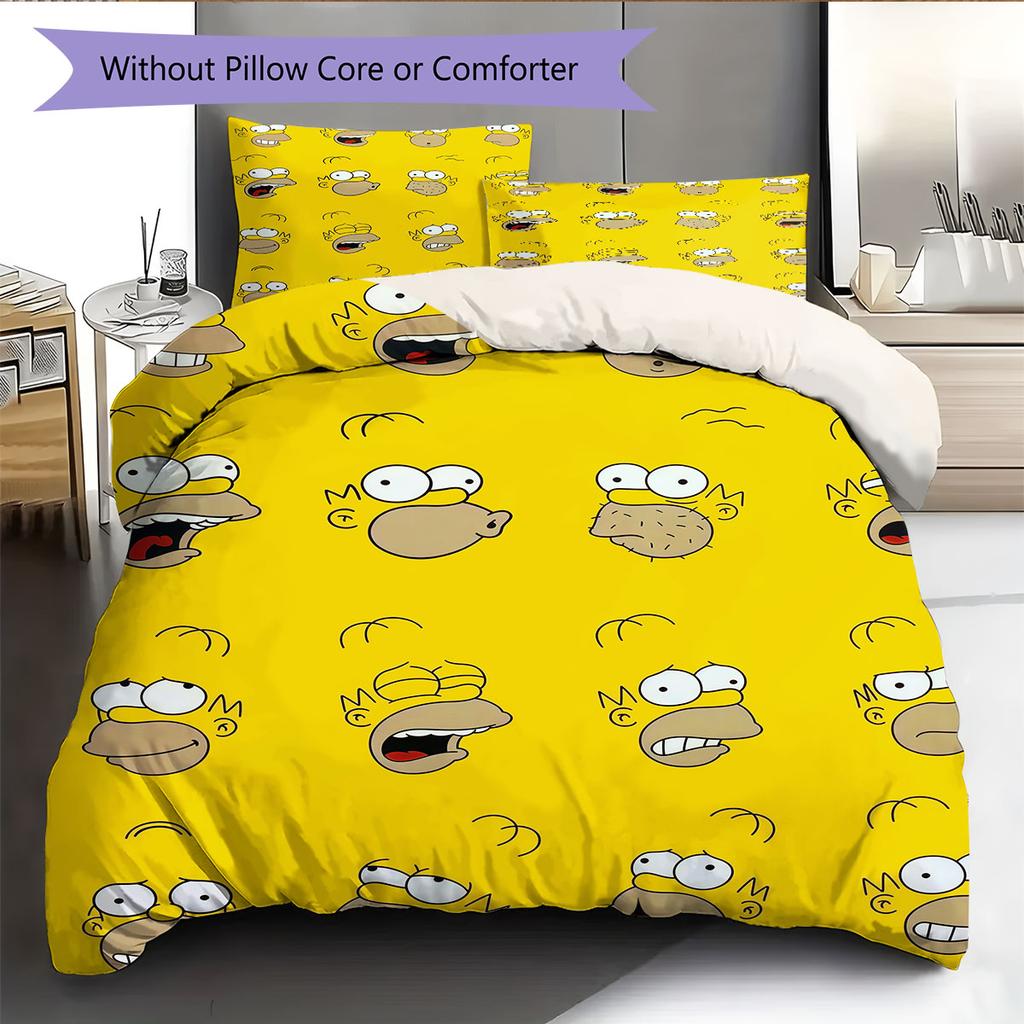 Homer Simpson Pattern Bedding Home Decoration Birthday Gift ( 1 duvet cover + 2 pillowcase, without core),fan merchandise.