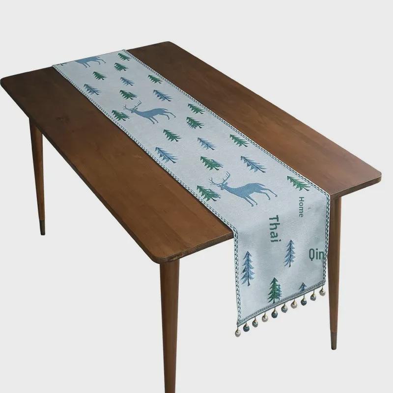 Modern Chenille Tassel Christmas Table Runner - Simple, Fresh, Polyester Tablecloth