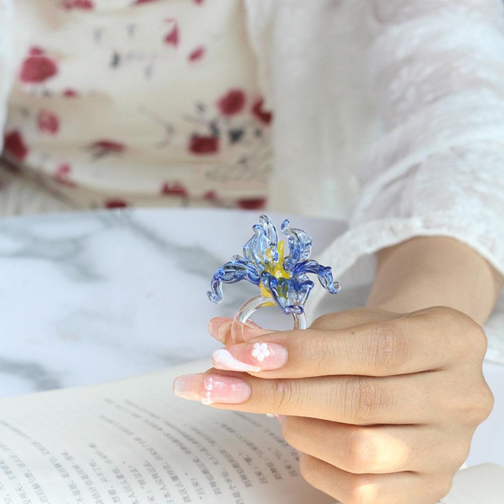 Exquisite Colorful Flower Ring Glass Crafts Chinese Dragon Ring Glaze Butterfly Ring Party Favors