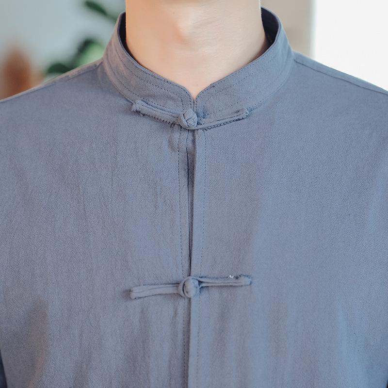 Весенне-осенняя хлопково-льняная рубашка в китайском стиле с ретро-пуговицами и длинным рукавом для мужчин, одежда для тай-чи для выступлений, рубашка-пиджак