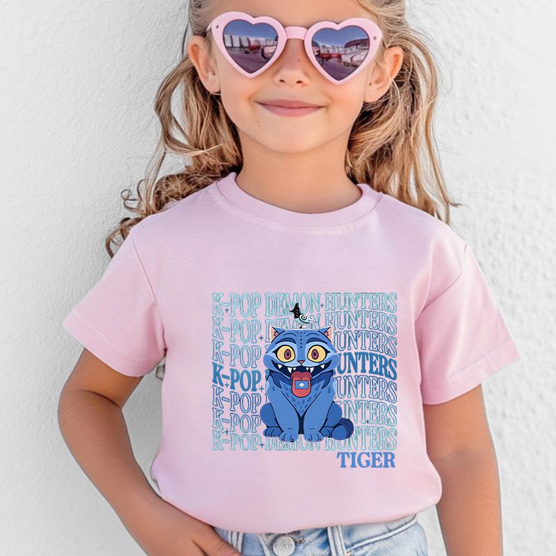 Kpop Korean Wave Witch Hunting Team Tiger Printed Children's T-shirt