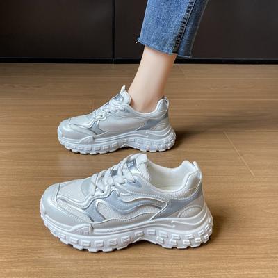 Кроссовки с сетчатой подошвой для женщин 2024 года, модные осенние туфли на шнуровке, легкие, удобные и дышащие, туфли для папы на толстой подошве