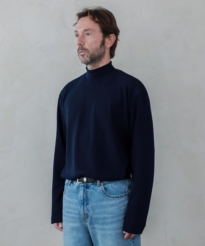 ESN Ribbed Half-Turtleneck Knit T-Shirt Navy