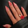 European & American Marble Gradient Red Almond Wearable Nails for Ladies