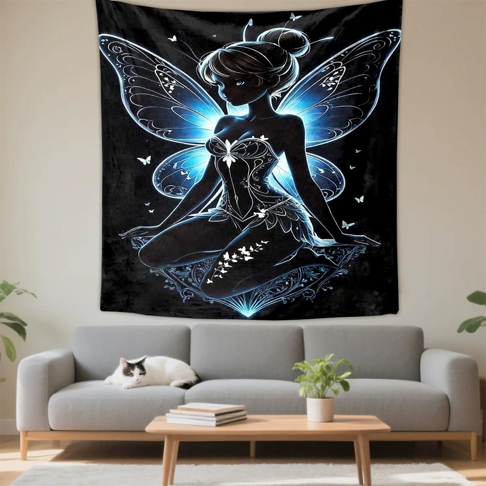 Luminous Fairy with Blue Wings Design Patterned tapestry for bedroom and living room home decor