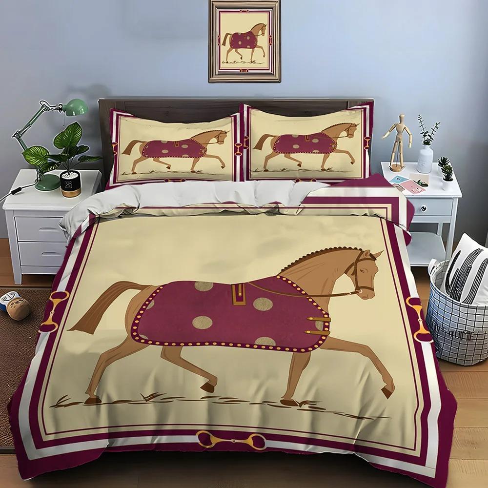Retro Horse Harness Art Print Bedding Set 1 Duvet Cover 1/2 Pillowcases Adult and Children Bedding Set Luxury Gifts