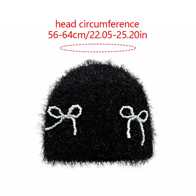 Осень и зима, новая шапка с рукавами, женская плюшевая жемчужная вязаная шапка с бантом, мягкая липкая вязаная шапка