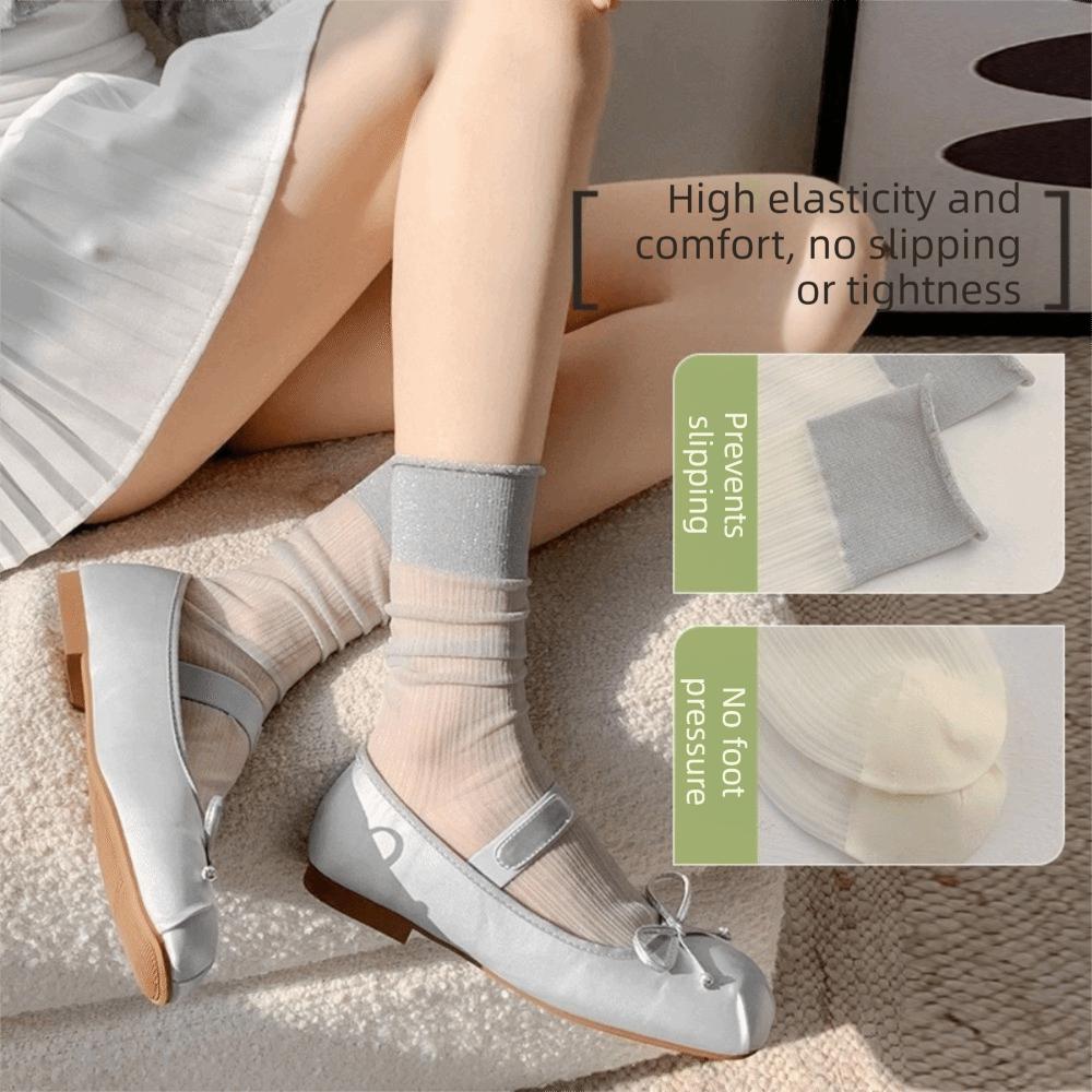 1 pair Transparent Crystal Silk Socks Ultra-thin Mesh Socks Korean Style Lace Socks Summer Women