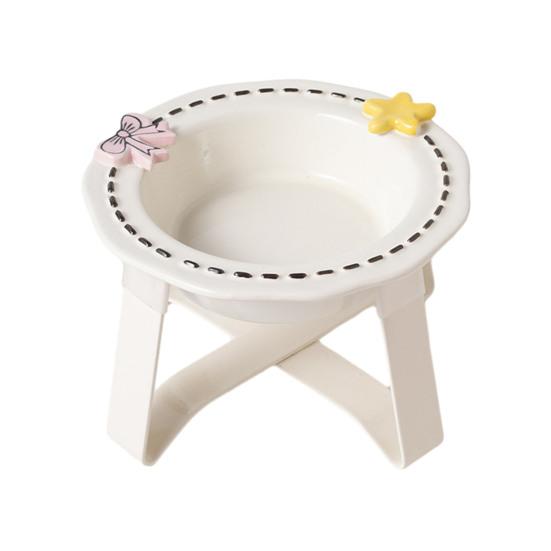 Nostalgie Ceramic Feeding Bowl for Dogs & Cats, Whisker Friendly Kitten Food Water Dish, Wide Shallow Pet Feeder Plate Dry Wet