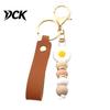 Decorative Handbag Charm Silicone Flower Keychain with Faux Leather Wristlet, Car Key Bead Wristlet Ring Pendant, Backpack Wood Beads Strap