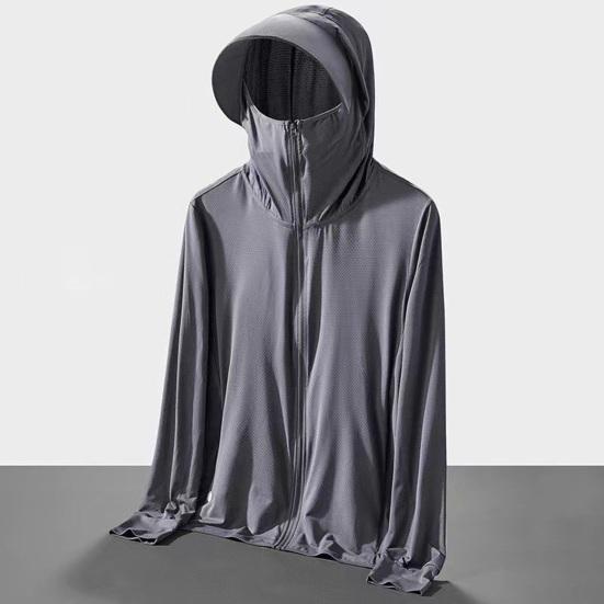 Солнцезащитная одежда Куртка мужская женская с капюшоном и длинным рукавом на молнии из ледяного шелка для защиты от ультрафиолета